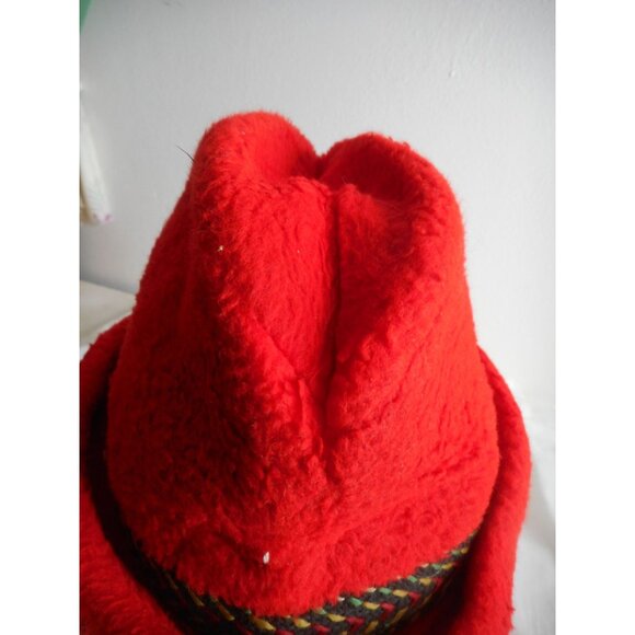 Vintage Bright red Tyrolean / alpine Fedora like style hat w/ ear flaps #1 - Picture 5 of 8